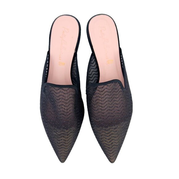 PRETTY BALLERINAS Mesh Glitters Slide Mule Pointed Toe Ballet Flat Black Nude 39 - Picture 1 of 10